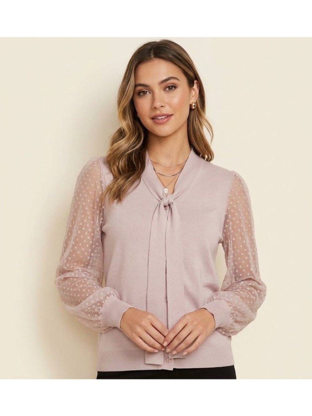 Adrianna Papell Womens L Pink Pullover Sweater Sheer Long Sleeve Viscose Blend